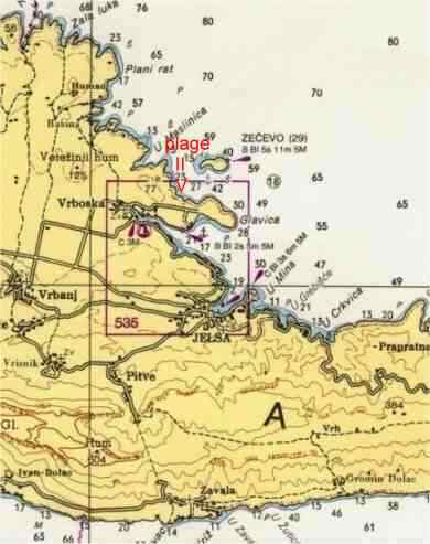 Plan d'acc�s � la plage de Vrboska (Croatie)